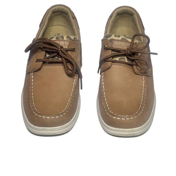 Sperry Topsider Girls Size 5.5  Leopard Print Boat Shoes G Intrepid Chocolate YG - Picture 1 of 9